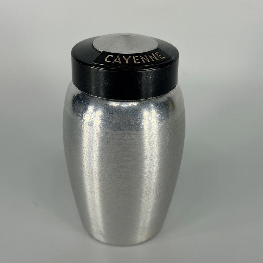 Vintage Kromex Spum Aluminum Spice Jar 4" Cayenne